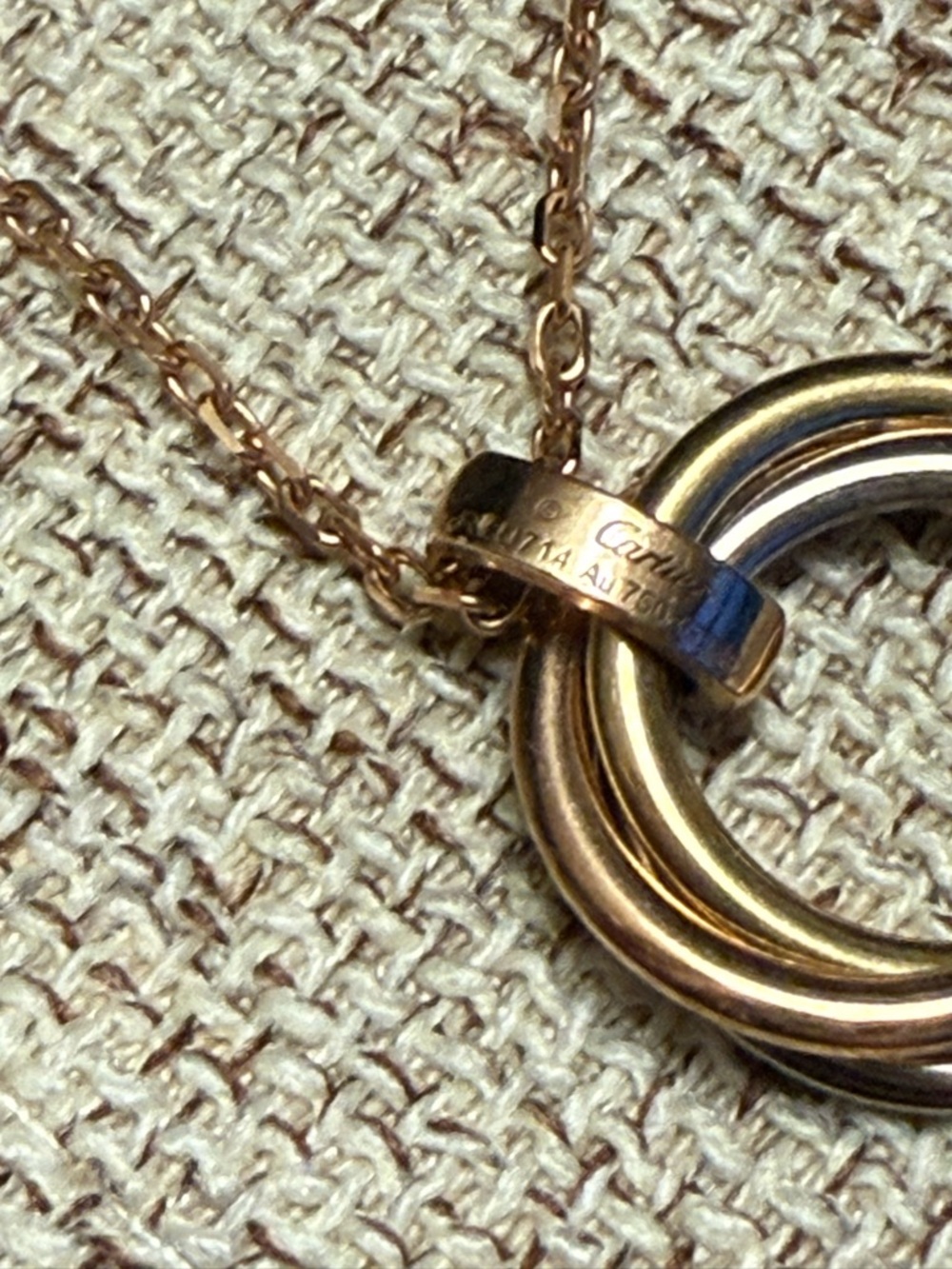 Authentic Cartier Trinity 18K Gold Necklace w/ Diamond Bail – Full Set, Like New - Picture 13 of 13